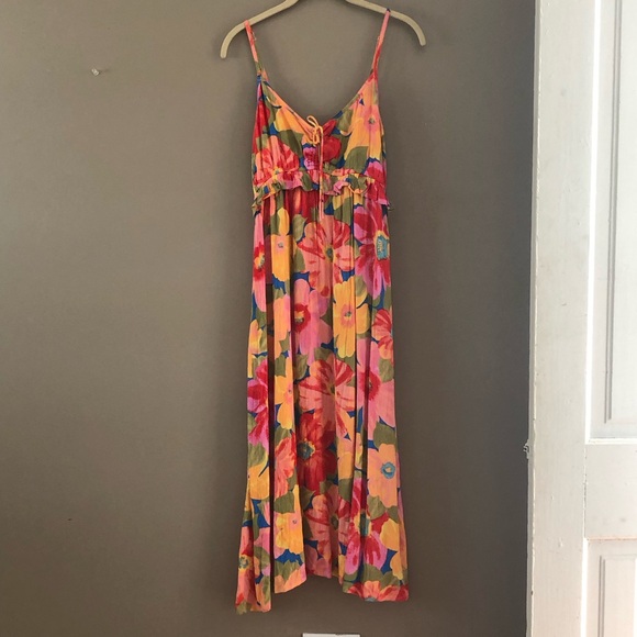 Billabong Rebel Heart Multicolor Floral Print Ruffle Dress. Medium - Picture 6 of 10